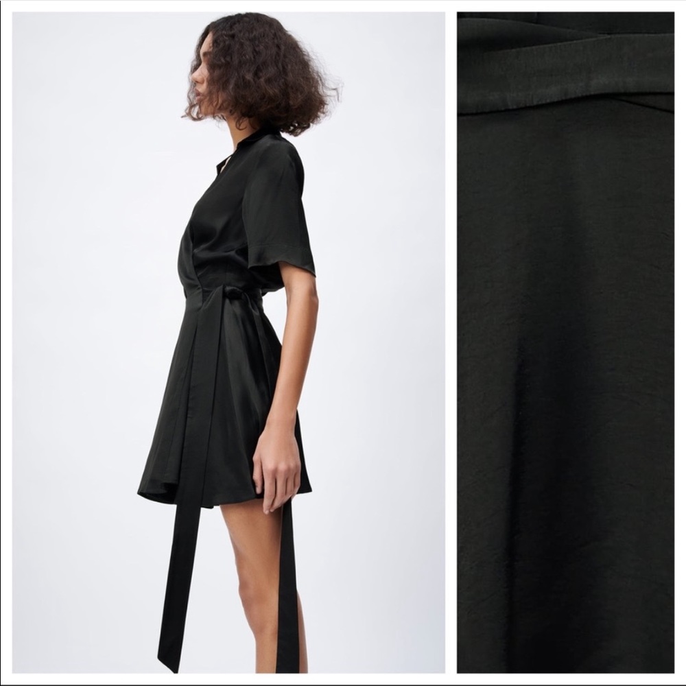 ZARA BLACK STAIN EFFECT WRAP DRESS SIZE M🖤